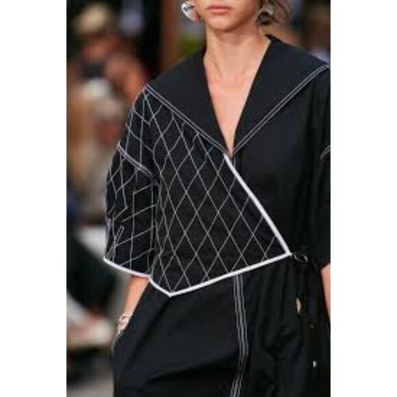 TORY BURCH Diamond‎ Topstitch Sailor Dress Black NWT Sz 2 - Picture 2 of 8